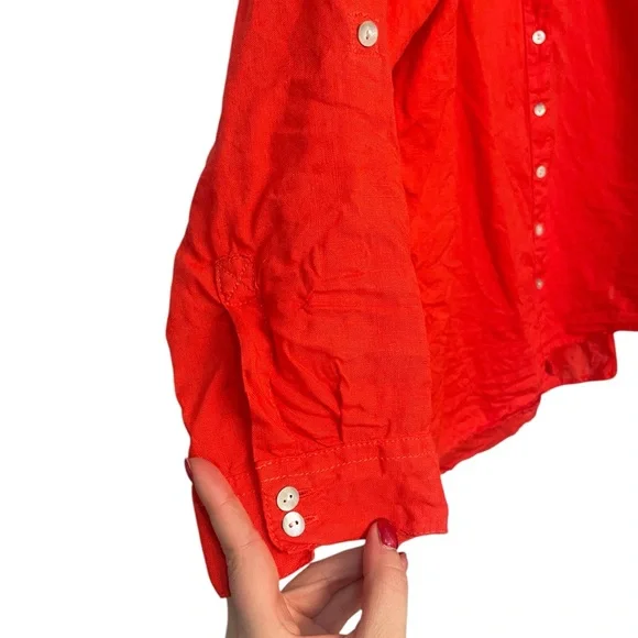 Sigrid Olsen Red Orange Linen Button Up Shirt Size 1X - Picture 2 of 7